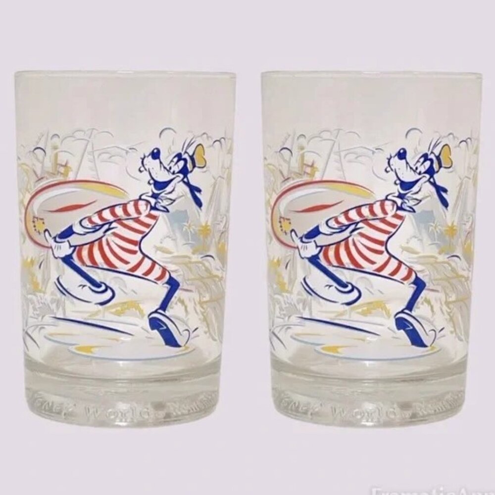 Set of 2 Disney World Goofy Typhoon Lagoon Glass 25 Years Remember the Magic